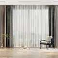 Modern Living Room Double Layer Curtains Sheer Panels Large Window Wooden Floor Armchair Potted Plant