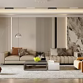 Modern Living and Dining Room Interior With Sofa Coffee Table Dining Set and Modern Lighting