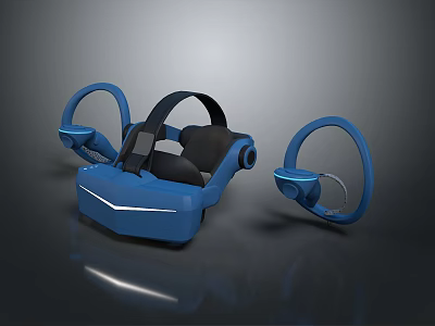 Sleek Blue VR Headset and Headphones for Modern Computer Tech Experience 3d model