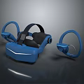 Sleek Blue VR Headset and Headphones for Modern Computer Tech Experience 3d model