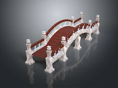Traditional Chinese Garden Stone Bridge With Wooden Deck And Ornate Railings 3d model