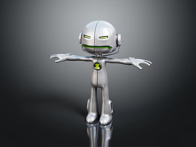 Smart Robot Featuring Silver Body Green Eyes Extended Arms And Humanoid Design 3d model