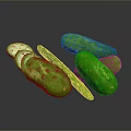 Fresh Green Cucumbers With Sliced Pieces On Dark Background