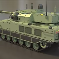 Modern Green Military Tank Featuring Long Gun Barrel Tracks Antenna and Sensors