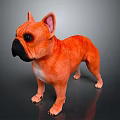 Orange French Bulldog 3D Model Standing On Dark Reflective Surface