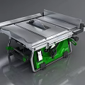 Heavy Duty Industrial Table Saw Power Tool with Silver Tabletop Green Base and Foldable Stand