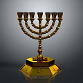 Elegant Golden Candelabra Featuring Multiple Branches Hexagonal Base And Decorative Patterns