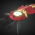 Red Mechanical Device With Glowing Green Core Yellow Accents And Black Spikes