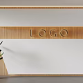Modern Wooden Interior Wall With Engraved Logo And Green Plant Decor
