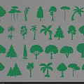 Stylish Green Tree Silhouette Wall Decor With Various Decorative Tree Shapes 3d model