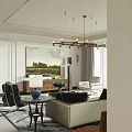 Elegant Modern Living Room Interior With Sofa Chandelier Decorative Paintings And Area Rug