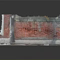 Old Red Brick Wall With Damaged Peeling Sections Green Moss On Top And Gray Base