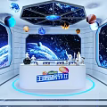 Public Office Area Live Studio With Starry Sky Background Planet Decor And Earth Projection
