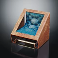 Modern Single Sofa With Wooden Frame Blue Padded Cushion And Golden Accent Design