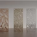 Three Decorative Room Dividers With Leaf Pattern In Copper Brown Silver Colors
