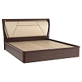 Double Bed with Dark Brown Wooden Frame and Beige Upholstered Headboard Modern Design