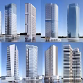 Modern High Rise Office Buildings With Glass Facades And Different Architectural Designs