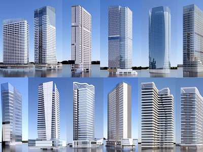 Modern High Rise Office Buildings With Glass Facades And Different Architectural Designs 3d model