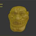 Detailed Man Face Sculpture With Exaggerated Expression Wrinkles And Wide Smile