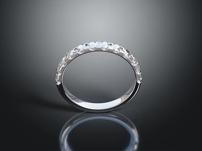 Shiny Silver Ring With Row Of Sparkling Diamonds Fashion Jewelry Accessory 3d model