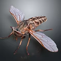 Detailed Horsefly Insect With Transparent Wings Striped Body And Orange Legs