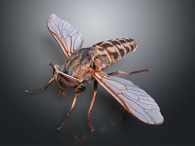 Detailed Horsefly Insect With Transparent Wings Striped Body And Orange Legs 3d model