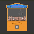 Orange Claw Machine Amusement Equipment with Blue Top Happy Catch Sign and Pink Bear Dolls