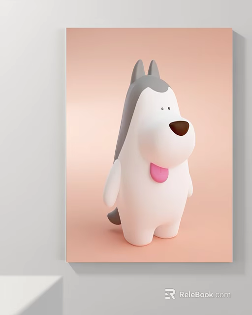 Cute Gray And White Cartoon Dog Animal Drawing With Pink Tongue 3d model 