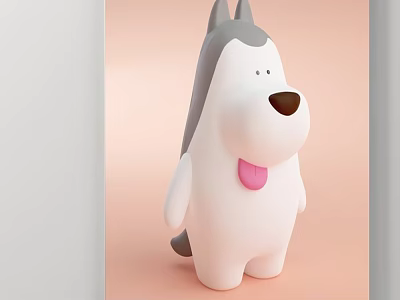 Cute Gray And White Cartoon Dog Animal Drawing With Pink Tongue 3d model