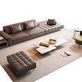 Modern Brown Leather Sofa And Coffee Table Set With Ottoman Side Table And Accent Chair