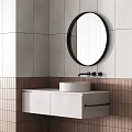 Modern Bathroom Sink Vanity With Round Mirror Black Basin And Gray Cabinet