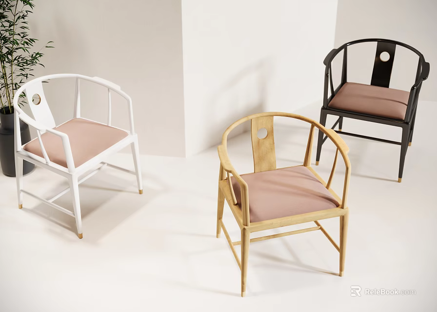 Modern Leisure Chairs With Curved Back And Pink Padded Seat In White Gold Black 3d model 