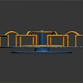 Circular Architectural Structure With Blue Base Yellow Center And Orange Railings