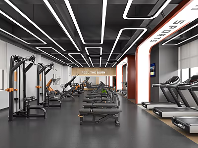 Modern Gym Interior With Various Fitness Equipment 3d model