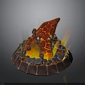 Volcanic Themed Decorative Structure With Lava Red Design Flaming Accents And Circular Stone Base