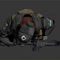 Sci Fi Armored Warrior Character In Combat Gear With Rifle And Helmet