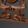 Traditional Musical Instrument With Twin Bird Carved Stands And Ornate Painted Drum Base