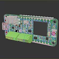 Green Circuit Board with Microcontroller Display Screen Green Terminal Connectors and Electronic Components 3d model