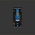 Black and Blue High Performance Race Car With Aerodynamic Design Rear Wing and Sponsor Logos