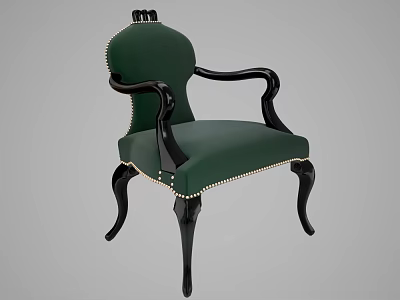 Elegant Green Upholstered Single Chair with Curved Black Armrests and Decorative Studs 3d model