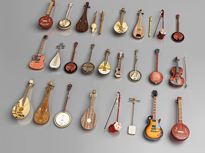 Diverse Collection of Colorful String Musical Instruments With Various Designs Styles And Wooden Crafts 3d model