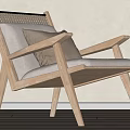 Modern Wooden Frame Leisure Chair With Woven Backrest And Light Colored Cushion