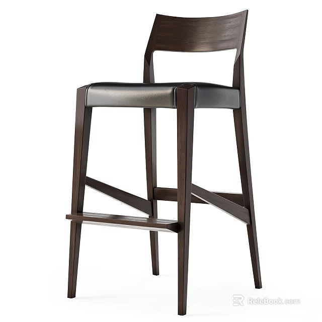 Modern Wooden Bar Stool With Leather Seat And Minimalist Design 3d model 