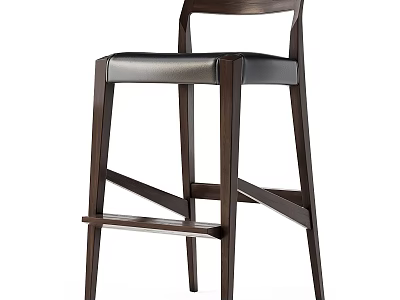 Modern Wooden Bar Stool With Leather Seat And Minimalist Design 3d model