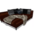 Modern Brown Multi Seater Sofa With Dark Pillows And Gray Blanket 3d model