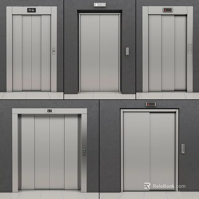 Modern Elevators In Public Facility With Multiple Units And Sleek Metal Design 3d model 