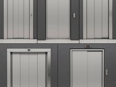 Modern Elevators In Public Facility With Multiple Units And Sleek Metal Design 3d model