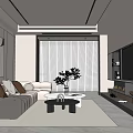 Modern Living Room Interior Design With Beige Sofa Coffee Table Floor Lamp And TV Wall