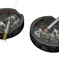 Decorative Ashtray Set With Black Ceramic Holders And Cigarette Ash Butts