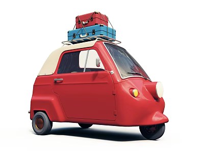 Red Motorcycle With Red And Blue Suitcases Stacked On Top For Travel 3d model